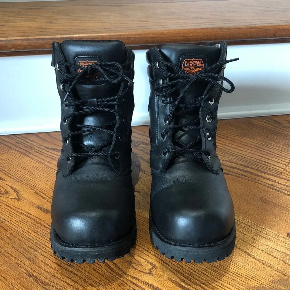 Milwaukee Leather 9050 Men's Leather Motorcycle Rider Boots + Superfeet Insoles!